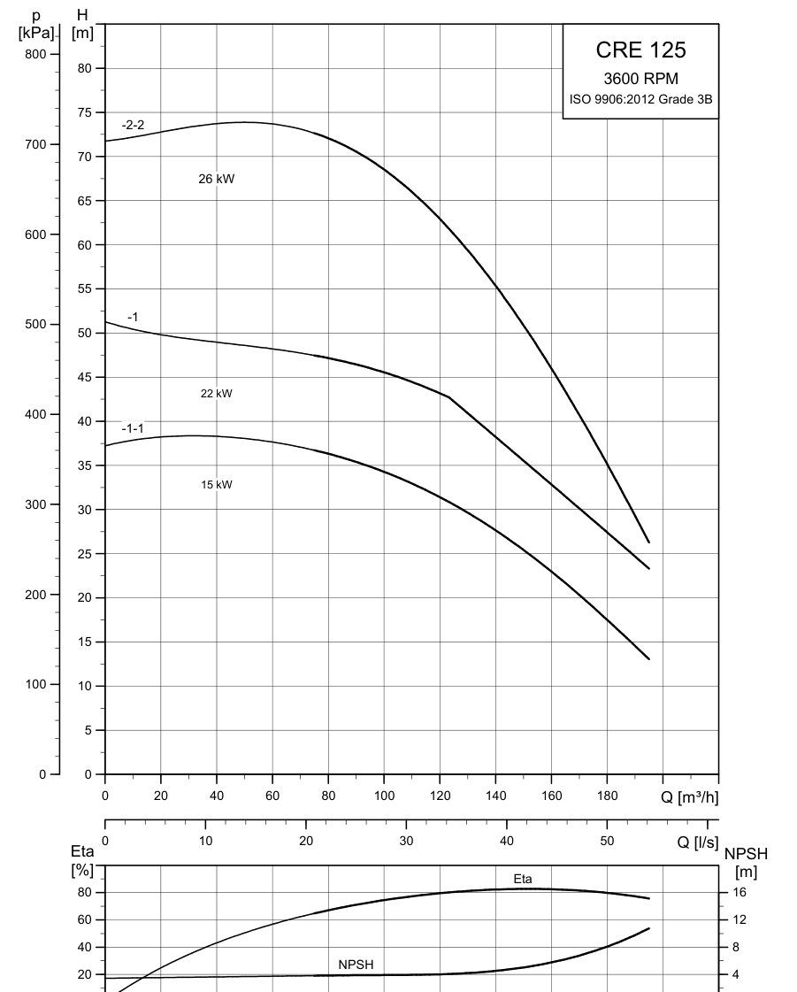 Grundfos CRE 125 official 2026 hydraulic curves