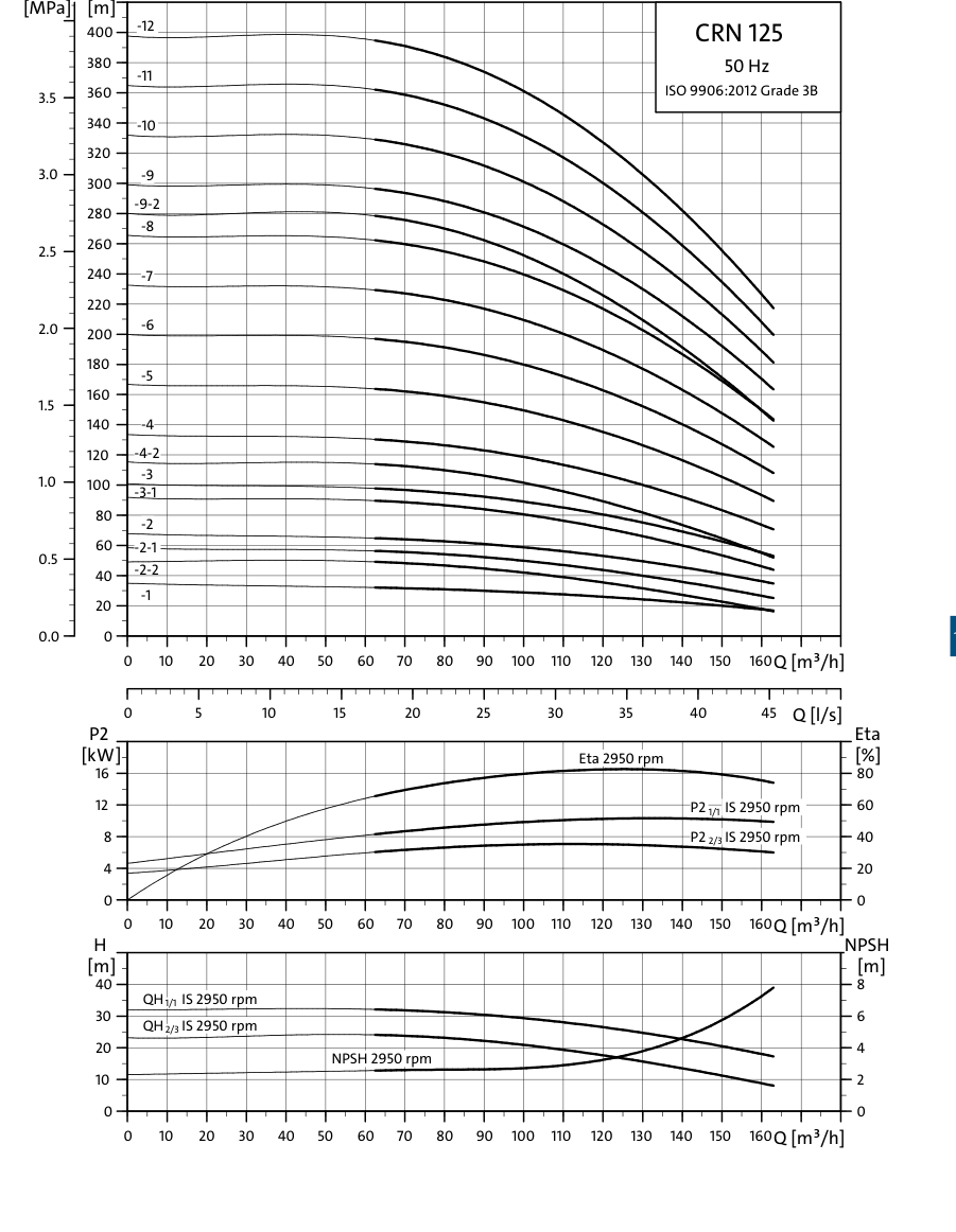 SINES - Grundfos CRN 125 - performance curves 50 Hz