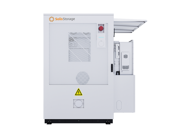 SINES - Solis EverCore BESS cabinet front view, hybrid inverter and LFP battery pack compartments
